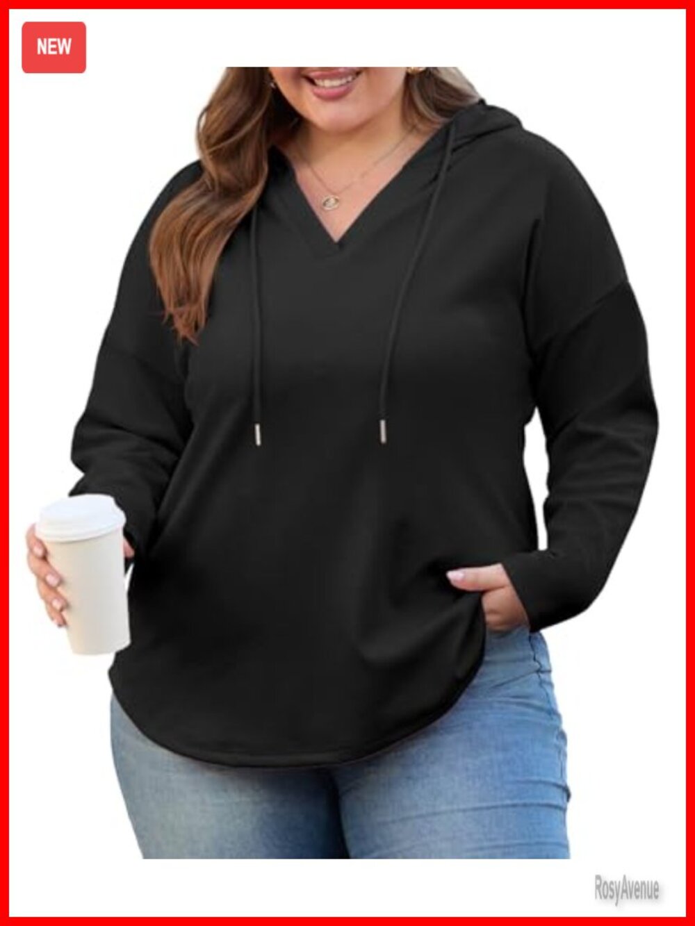 Plus Size V Neck Hooded Sweatshirt Oversized Pullover Long Sleeve